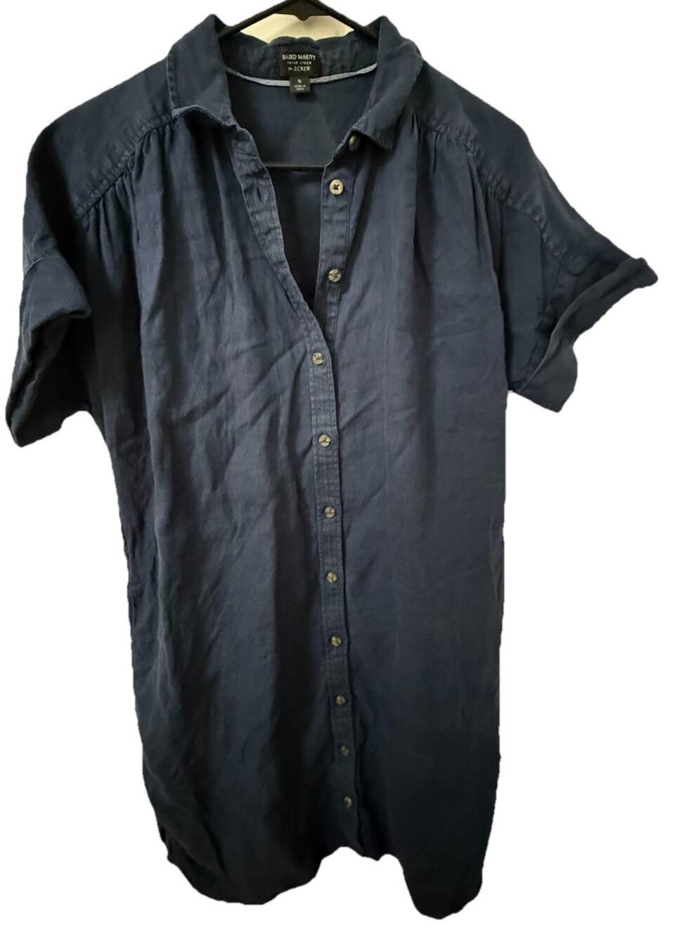 J. CREW Baird McNutt Women’s Irish Linen Navy Blue Button Down Shirt Dress Small